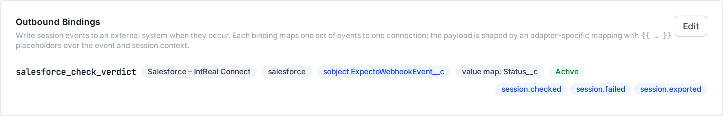 Outbound Bindings card on the project Context page
